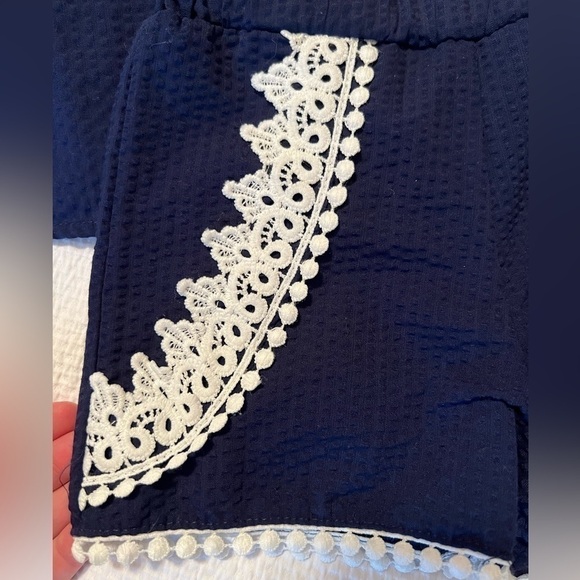 Seersucker navy and white lace summer set - Picture 2 of 5